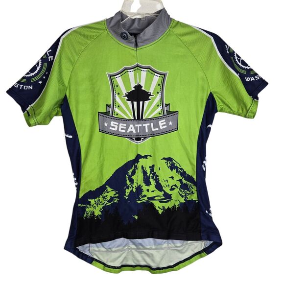 Canari Seattle Washington Men’s Cycling Jersey Sz L Green Blue Short Sleeve - Picture 1 of 9